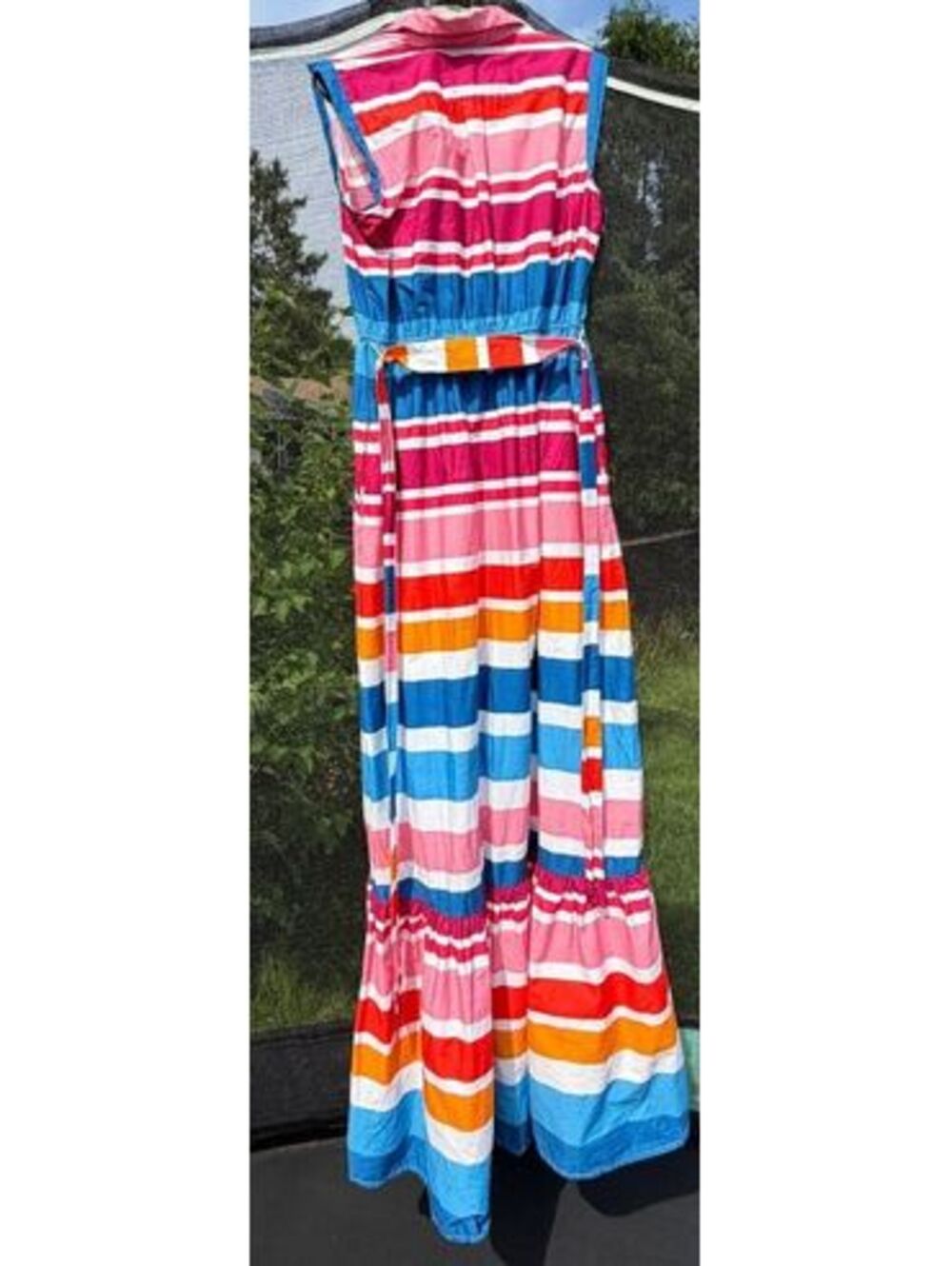 Kensie Women's Size 8 Multicolor Striped Waist Tie Sleeveless Cotton Maxi Dress - Picture 3 of 7